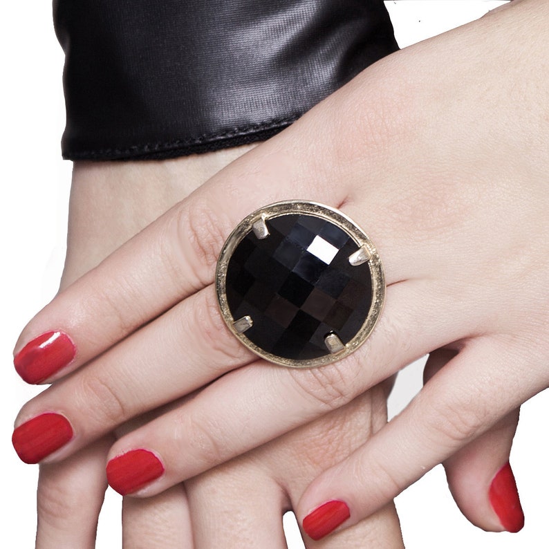 Black Statement Ring Gold Ring With Stone Big Crystal Stone Etsy Israel