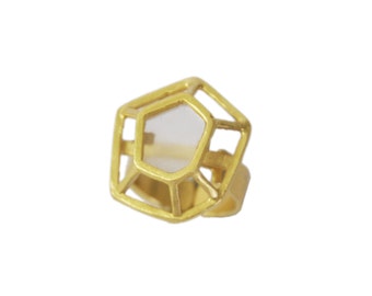 Gold Geometric Ring, Cocktail Ring, Modern Contemporary Ring, Urban Ring, Fashion Ring, - 3D.