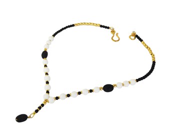 Beaded Necklace, Black  White and Gold Necklace, Contemporary Necklace, Gold Bead Necklace, Short Statement Necklace - Misbaha.
