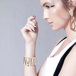 Handmade Gold Plated Brass Bangle Bracelet, Hammered Statement Jewelry