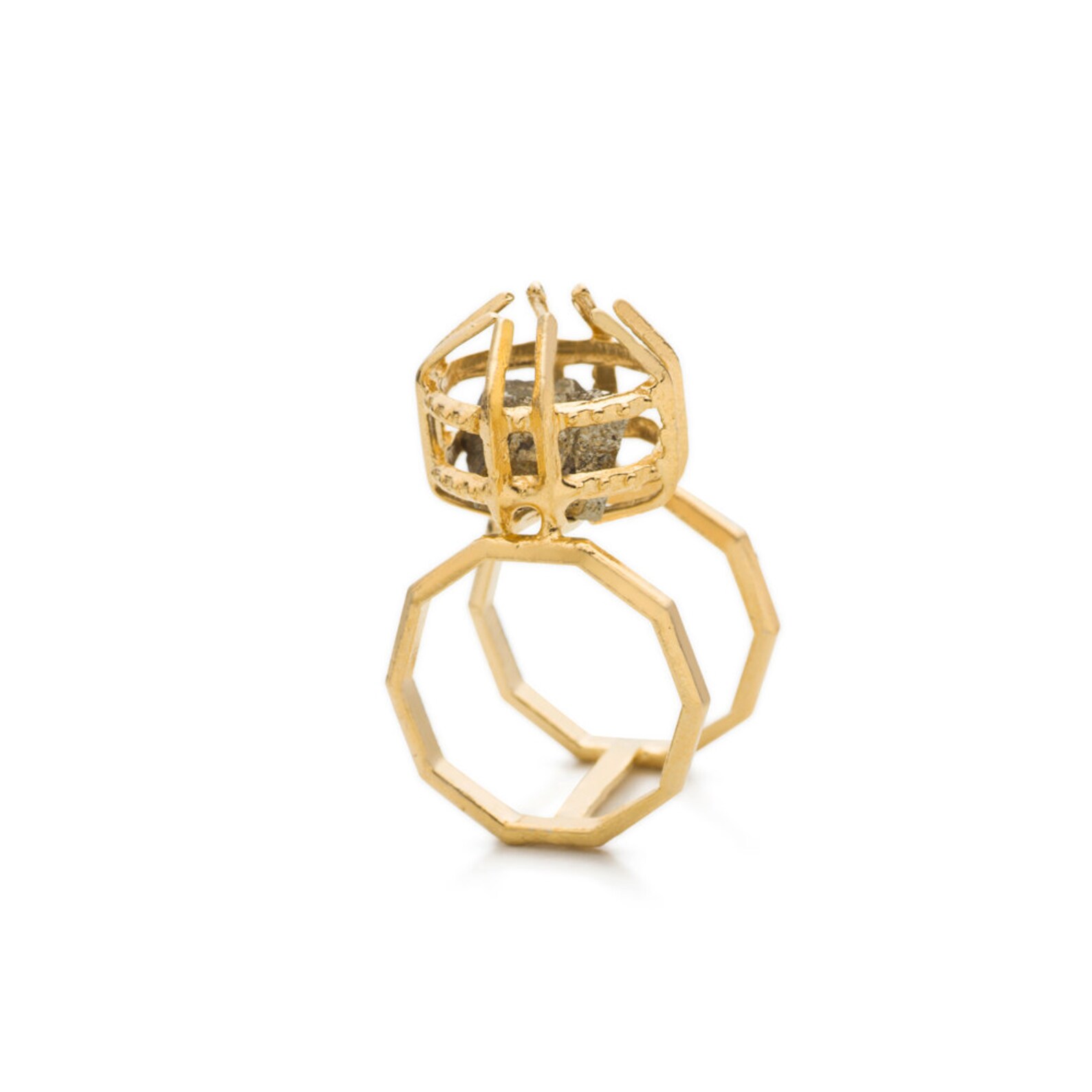 Raw Pyrite Ring Gemstone Ring Double Ring Stacking Ring Etsy