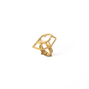 Gold Geometric Ring, Modern Ring, Cocktail Ring, Statement Ring, Fashion Ring, 3D Architectural Ring, Unique Gold Jewellery, Girlfriend Gift image 5