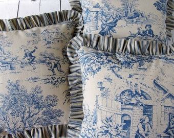 Cotton pillow scene | Etsy Toile Pillow Sham Blue Greyhound Toile