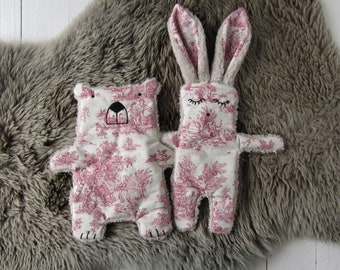 snuggle bunny cuddly toy bunny Toile de Jouy pure cotton Teddy plush easter gift Easter bunny