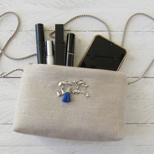 Umhängetasche Tracht, Tasche Landhaus, Schmuck silber Brosche, Dirndltasche Trachtenstil reines Leinen Tasche Landhausstil Alpenglück