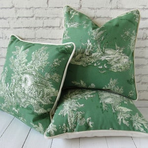 cushion cover 40x40cm made of Toile de Jouy and canvas french country style country scene pillow case green off-white bedroom decor