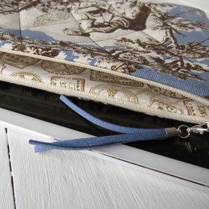 clutch Toile de Jouy bag blue offwhite brown tablet case Samsung clutch Toile de Jouy blue with tassel 9.7 inch tablet accessories pouch image 6