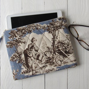 clutch Toile de Jouy bag blue offwhite brown tablet case Samsung clutch Toile de Jouy blue with tassel 9.7 inch tablet accessories pouch image 1