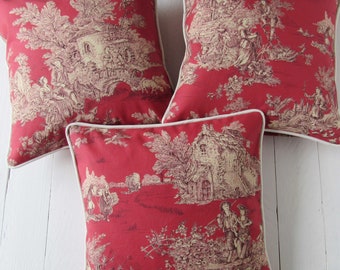 pillow case Toile de Jouy red french country style country scene cushion cover red bedroom decoration pure cotton