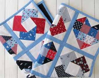 nautical baby blanket quilt nurserey decor baby boy blue white red anchor pattern for boys front cotton quilt