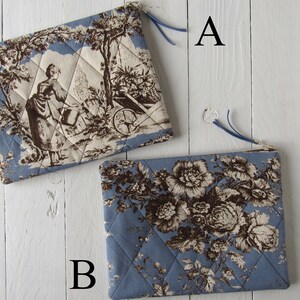 clutch Toile de Jouy bag blue offwhite brown tablet case Samsung clutch Toile de Jouy blue with tassel 9.7 inch tablet accessories pouch image 7
