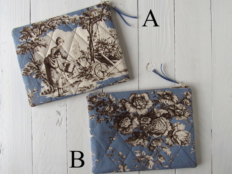 clutch Toile de Jouy bag blue offwhite brown tablet case Samsung clutch Toile de Jouy blue with tassel 9.7 inch tablet accessories pouch image 7