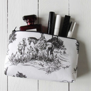 Kosmetiktasche Toile de Jouy schwarz weiß Geschenkidee für Freundin Makeup Tasche 13x22 cm oder 11x18 cm reine Baumwolle