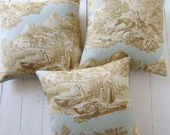 pillow case 40x40cm made of linen Toile de Jouy french country style country scene cushion cover french bedroom decoration