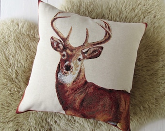 stag cushion cover, country & woodland home decor, nature inspired autumn or winter gift