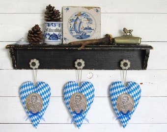 Bavarian fabric hearts rustic country style heart with painting and royal blue bow farmhouse decor