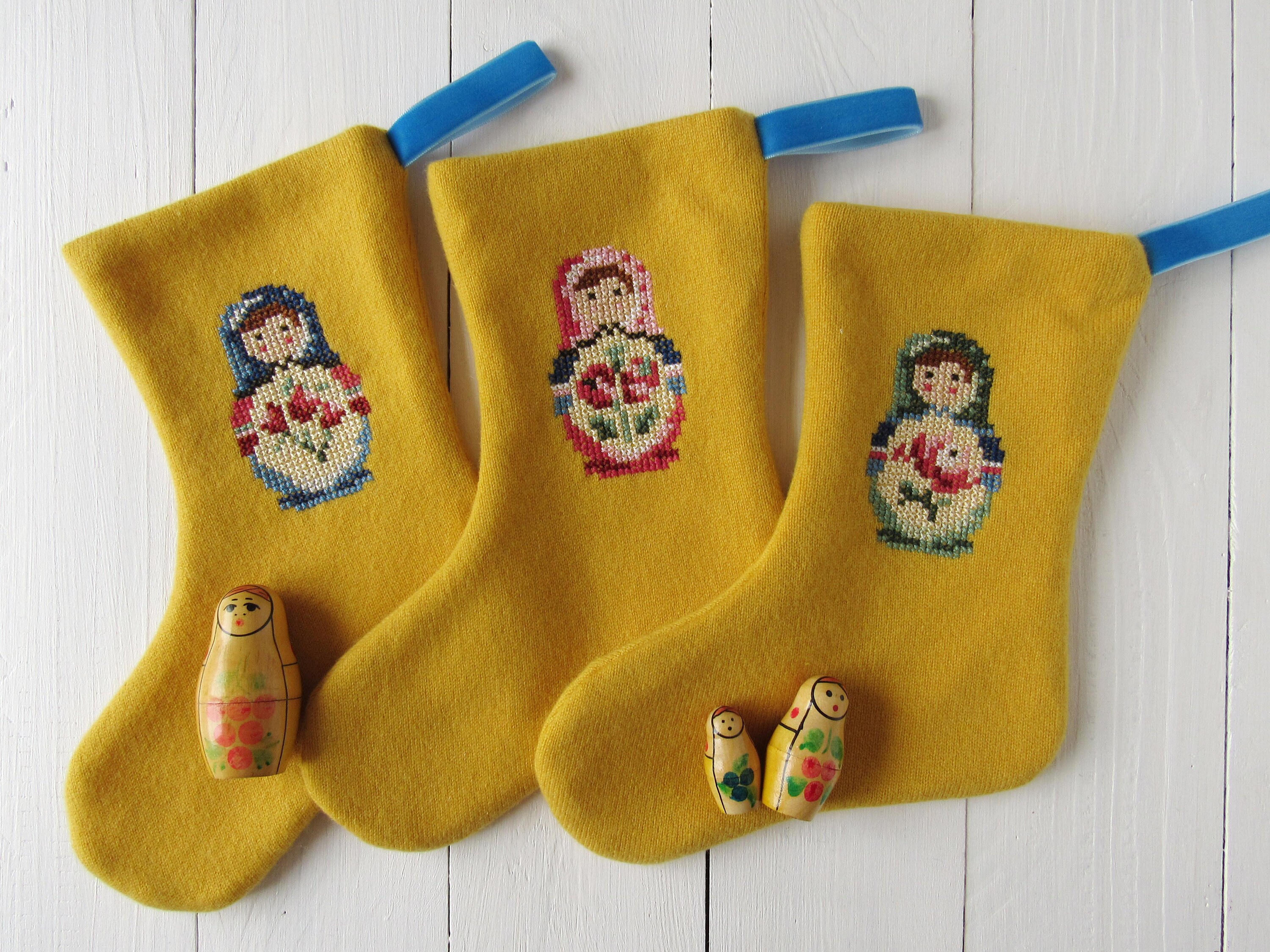 Bottes de Saint Nicolas avec Matrochka Vintage Broderei Cachemire Bottes Noël Pour Recharger Soi-Mêm