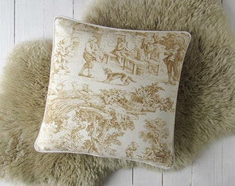 pillow case 40x40cm Toile de Jouy french country style country scene cushion cover beige bedroom decoration pure cotton