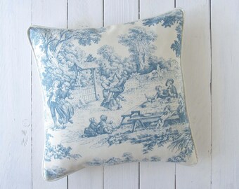 Toile de Jouy Cushion Cover – Classic French Cotton Fabric for Timeless Interiors