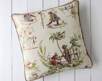 Chinoiserie kussenhoes 40x40 cm, gedetailleerde decoratieve stof met Europese textieltraditie.