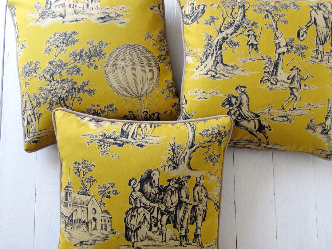 Yellow Pillow Case 40x40cm Toile De Jouy French Country Style Country