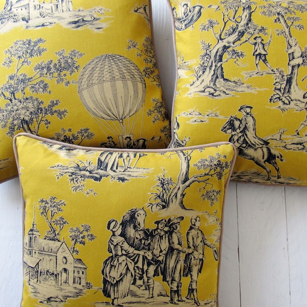 yellow pillow case 40x40cm or 50x50cm Toile de Jouy french country style country scene cushion cover bedroom decoration pure cotton
