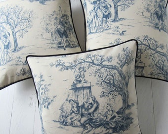 pillow case 40x40cm made of blue Toile de Jouy french country style country scene cushion cover blue beige bedroom decoration