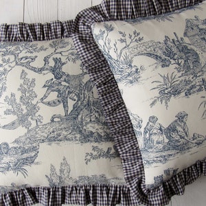ruffle pillow case 40x40cm Toile de Jouy blue french country style country scene cushion cover blue bedroom decoration pure cotton