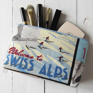 Kosmetiktasche Wintersport Geschenkidee für Freundin Makeup Tasche 13x22 cm oder 11x18 cm reine Baumwolle