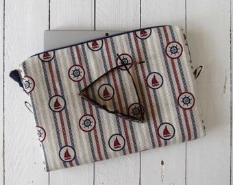 nautical tablet case bag beige blue tablet case 24x33cm summer clutch blue white red with blue tassel tablet accessories