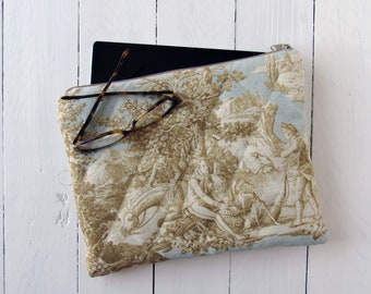 clutch Toile de Jouy bag blue brown tablet case linen clutch Toile de Jouy blue beige 9.7 inch tablet accessories iPad pouch