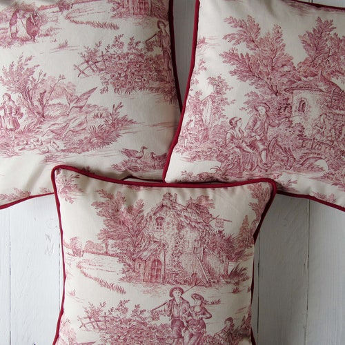 Red Toile Pillow French Country Toile Pillow Cover Waverly Etsy