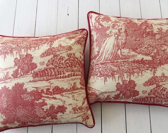 red toile pillows