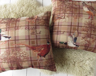 cushion with pheasants and ducks tapestry pillow case with beige canvas back zipper