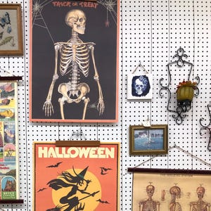 Halloween Art | Vintage Halloween Decor | Vintage Ephemera Halloween Print | Halloween Witch Poster | Skeleton Halloween Poster | Spooky