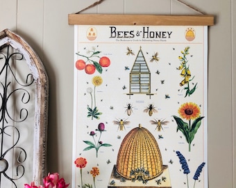 Bee Poster | Plant These Save the Bees Print | Living Room Wall Art | Pollinating Honey Bee Plants | Beekeeper Print | Bee Print Wall Decor