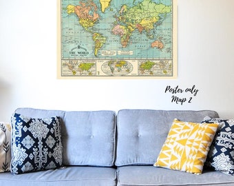 Póster de mapa del mundo / Arte de mapa del mundo / Mapa del mundo / Impresión de mapa del mundo / Mapa del mundo / Arte de pared de mapa del mundo / Decoración de mapa del mundo / Impresión de mapa / 1960