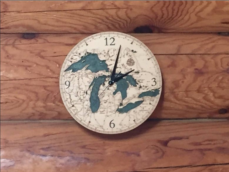 Great Lakes Clock Michigan Clock Great Lakes Map Great Etsy