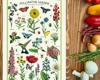 Paño de cocina con estampado de mariposas, insectos y polinizadores