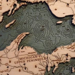 Great Lakes Clock Michigan Clock Great Lakes Map Great Lakes Wood Chart Clock Great Lakes Water Depth Clock Lake Michigan Huron image 2