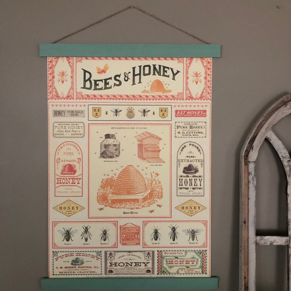 Honey Bee Wall Etsy Bee Gift - Print Poster Art Honey Beekeeping Print Art Bees Vintage Bees Print Print and Bee Bee Honeybees Bee