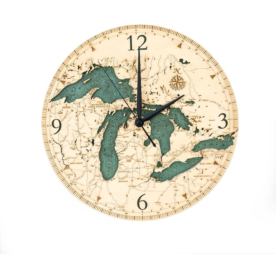 Great Lakes Clock Michigan Clock Great Lakes Map Great Etsy