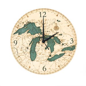 Great Lakes Clock Michigan Clock Great Lakes Map Great Lakes Wood Chart Clock Great Lakes Water Depth Clock Lake Michigan Huron image 4