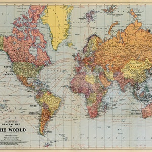 Cartel del mapa mundial / Arte del mapa mundial / Mapa mundial / Impresión del mapa mundial / Mapa del mundo / Arte de la pared del mapa mundial / Decoración del mapa mundial / Impresión de mapas / 1960