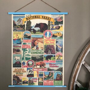 National parks poster with a light blue gloss wood hanger
