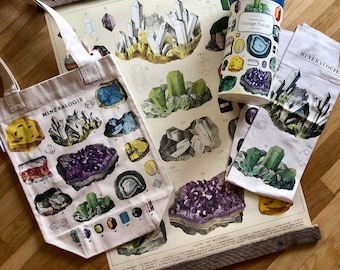 Crystals Gift Set | Minerals Decor | Mineralogy | Crystal Collection | Tote Bag | Minerals Chart | Crystals Puzzle | Rock Gifts | Towel