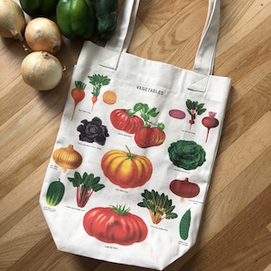 Vegetables Tote Bag | Vegetables Totebag | Farmer's Market Tote | Market Bag | Canvas Tote Bag | Reusable Bag | Vintage Print | Veggies Tote