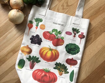 Vegetables Tote Bag | Vegetables Totebag | Farmer's Market Tote | Market Bag | Canvas Tote Bag | Reusable Bag | Vintage Print | Veggies Tote