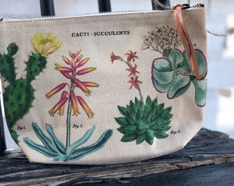 Succulent Makeup Bag  | Succulent Pouch | Succulent Print Vintage | Succulent Clutch Purse | Succulent Travel Bag | Gift for friend | Gift