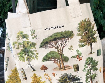 Trees Tote Bag | Arboretum Totebag | Tree Print Vintage | Types of Trees Bag | Canvas Tote Bag | Reusable Bag | Tree Fabric | Tree Tote